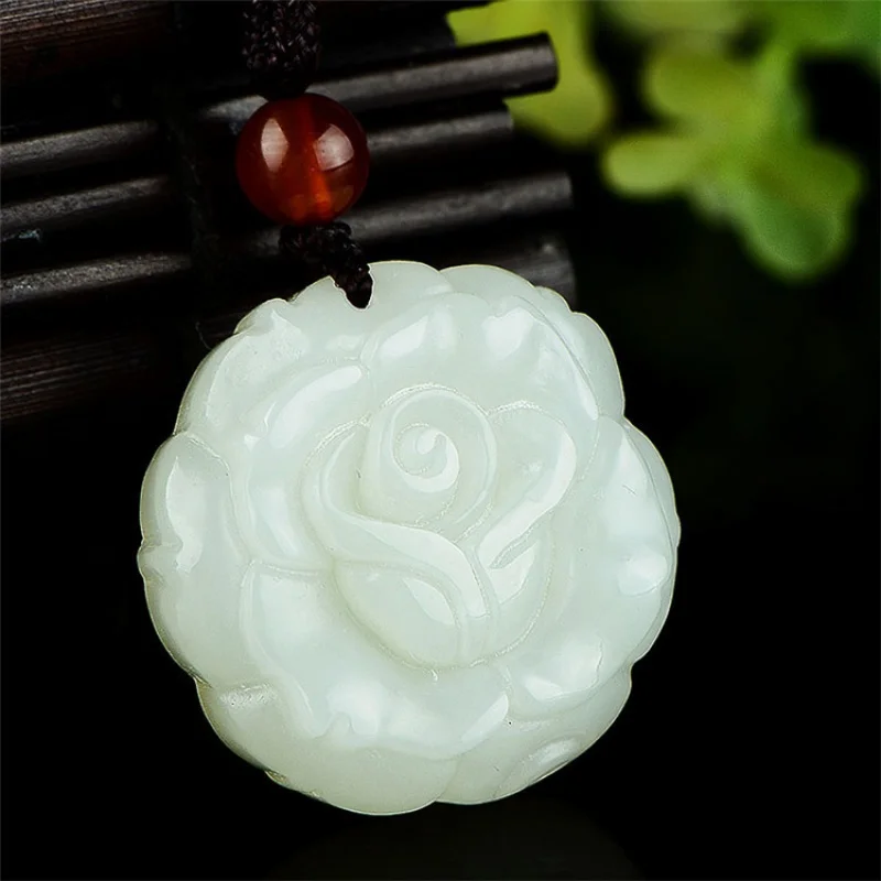 

Factory Nanyang Jade Market Direct Supply Rose Pendant Natural Xinjiang Hetian Jade White Jade Flower Jade Pendant