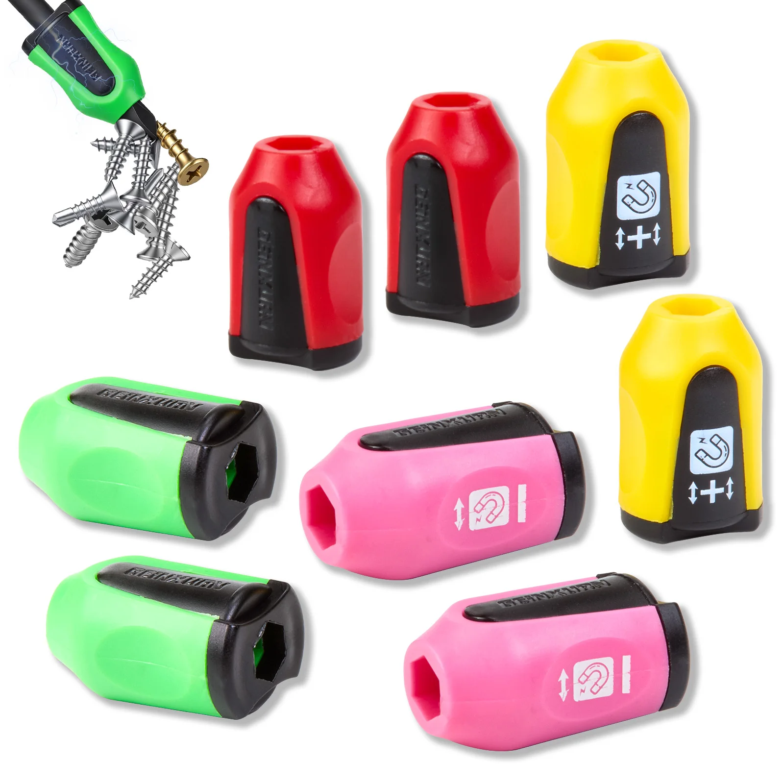 GEINXURN 8pcs Screwdriver Bit Magnetizer/Demagnetizer Set, 1/4-Inch Hex Shank Magnetic Rings,Motorcycle Repair Tools