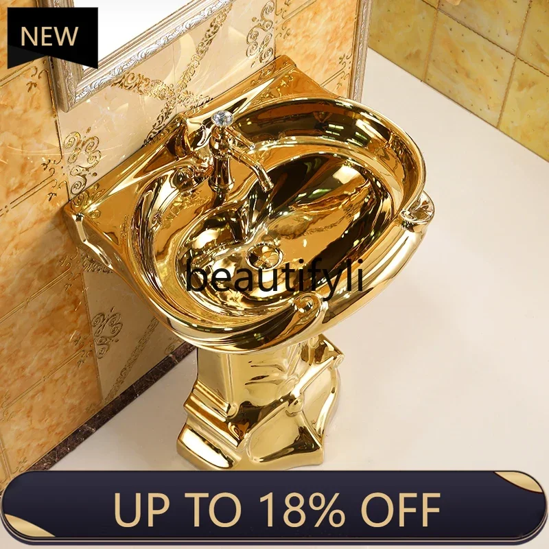 

New arrive European-style Relief Art Column Basin Floor-standing Balcony Ceramic Washbasin