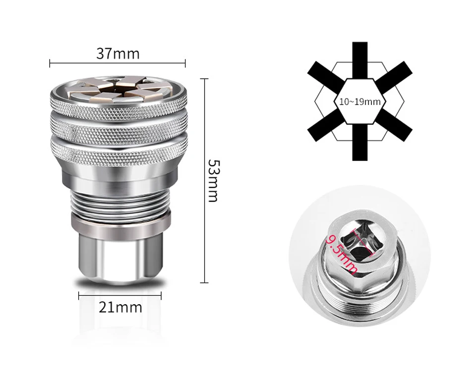 Universalmuffe 3/8 Zoll 10-19 mm Verstellbarer Sechskant-Universalsteckschlüssel Drehmoment-Ratschenschlüssel Kopf Spannerhülse Reparaturwerkzeug – Detail 8