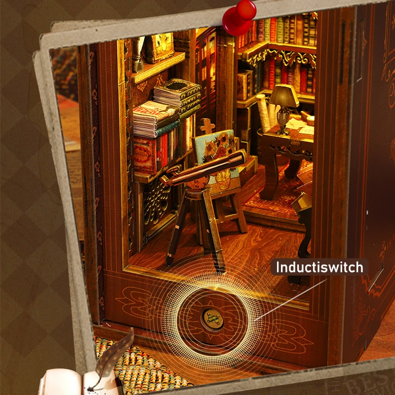 DIY Book Nook Insert Kits Wooden DollHouse Building Toys Magic House Casa Bookend With LED Lights Bookshelf Home Decoration Gift