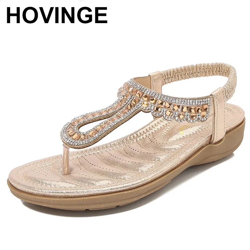 Frauen Böhmen Sandalen Flip-Flops Tanga Flache Heels Plus Größe 36-42 Mode Böhmen Kleid Blatt Strass Mujer