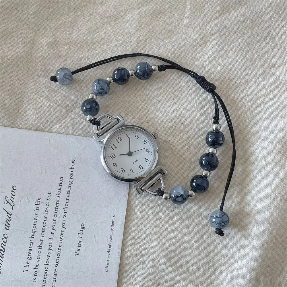New Beaded Bracelet Watch Adjustable Strap Pendant Chain Watch Wristwatch Women Girls