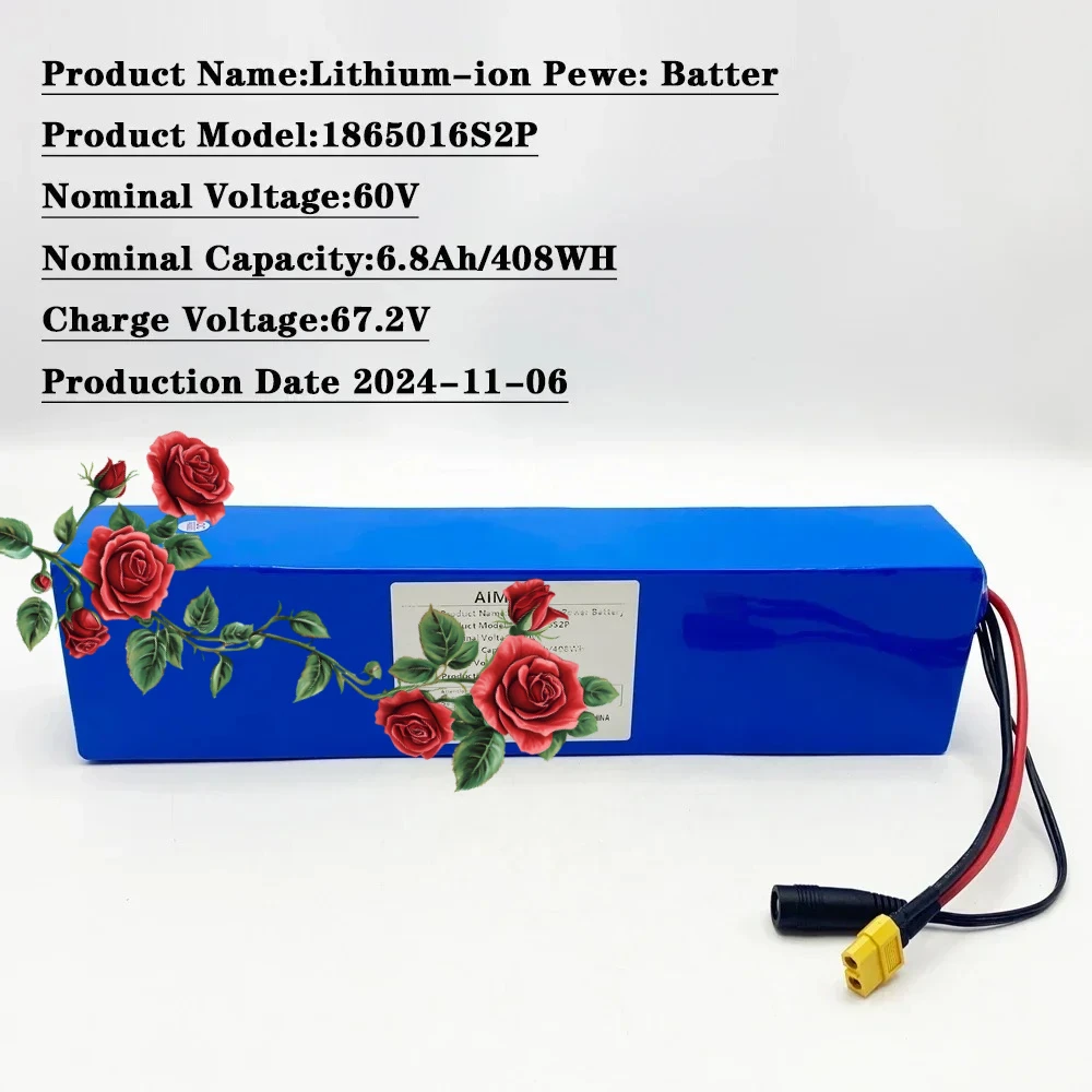 

high-capacity mountain bike battery 60v 6800mAh lithium 16S2P battery pack is for electric scooter refitting