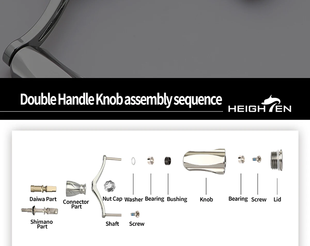 Erhöhte Spinnrolle mit Doppelgriff, 92 mm Achsabstand und 21 mm Knopf, passend für Daiwa- und Shimano-Rollen-Modifikationsteile – Detail 8