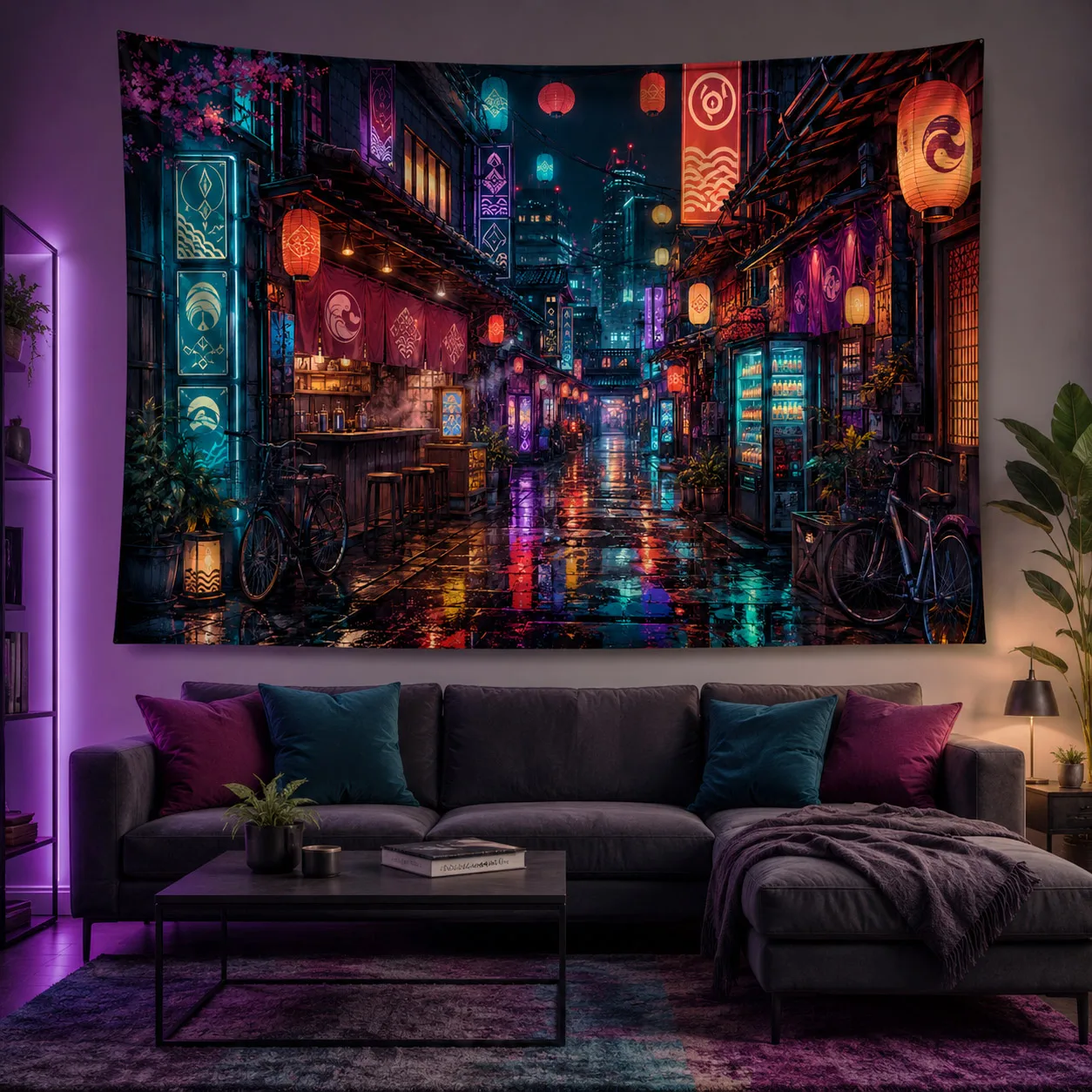Cyberpunk Neon City Wall Tapestry Future Street Landscape Hanging Blanket Aesthetic Room Decor Backdrop Fabric Tapestries