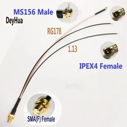 1pcs SMA Female to MS156 Male +IPEX4 MHF4 Female RG178 RF1.13 Cable Antenna Extension Jumper Pigtail