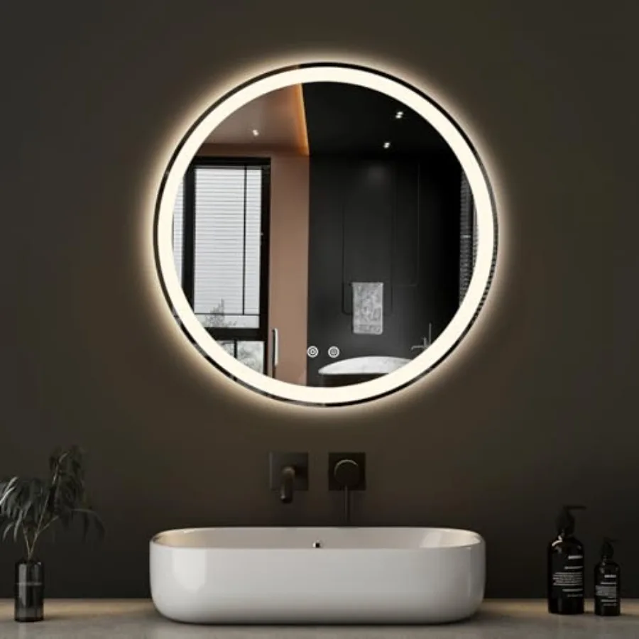 

24-Inch LED Bathroom Backlit Mirror with Lights Circle Vanity Mirror with Anti-Fog Dimmable 3-Color Light Memory Function Tempe