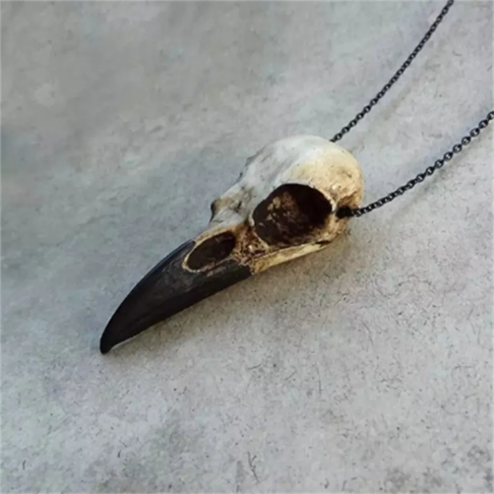 Retro Niche Hip-hop Gothic Punk 3D Crow Skull Pendant Necklace Gift Halloween Decoration Party Creative Trendy Gift Accessories