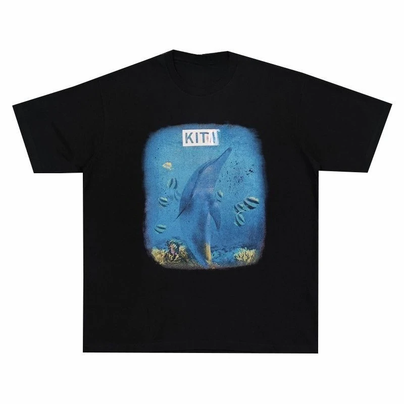 

KIT23SS Ocean Limited Series, Blue Dolphin Cotton Printed Short Sleeve Men, Casual Loose Couple Trend Brand T-Shirt Women