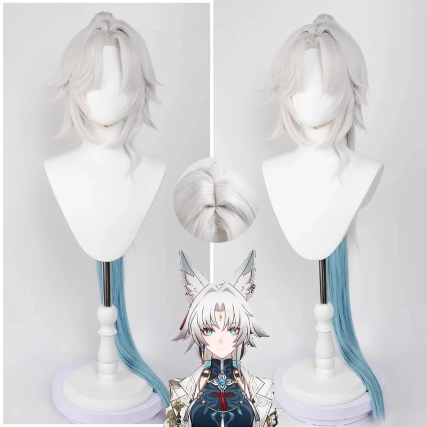 Feixiao cos かつら崩壊スタードーム鉄道一般合成繊維分割ポニーテールグラデーションシミュレーション頭皮かぶとコスプレ wi