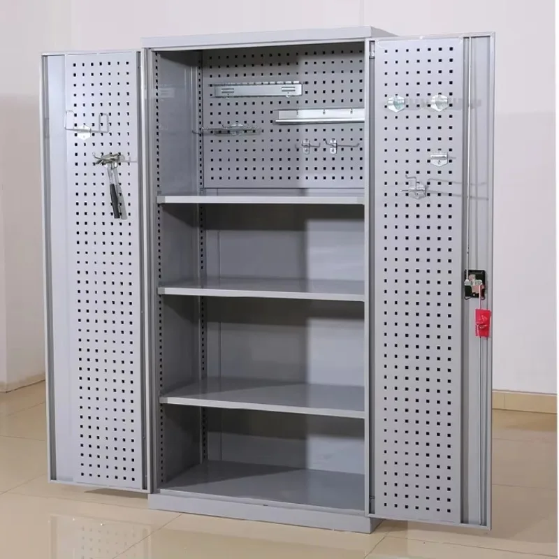 Heavy Duty Steel Tool Cabinet Double Door Lockable Design Adjustable Shelves For Garage Workshop Power Tools Storage