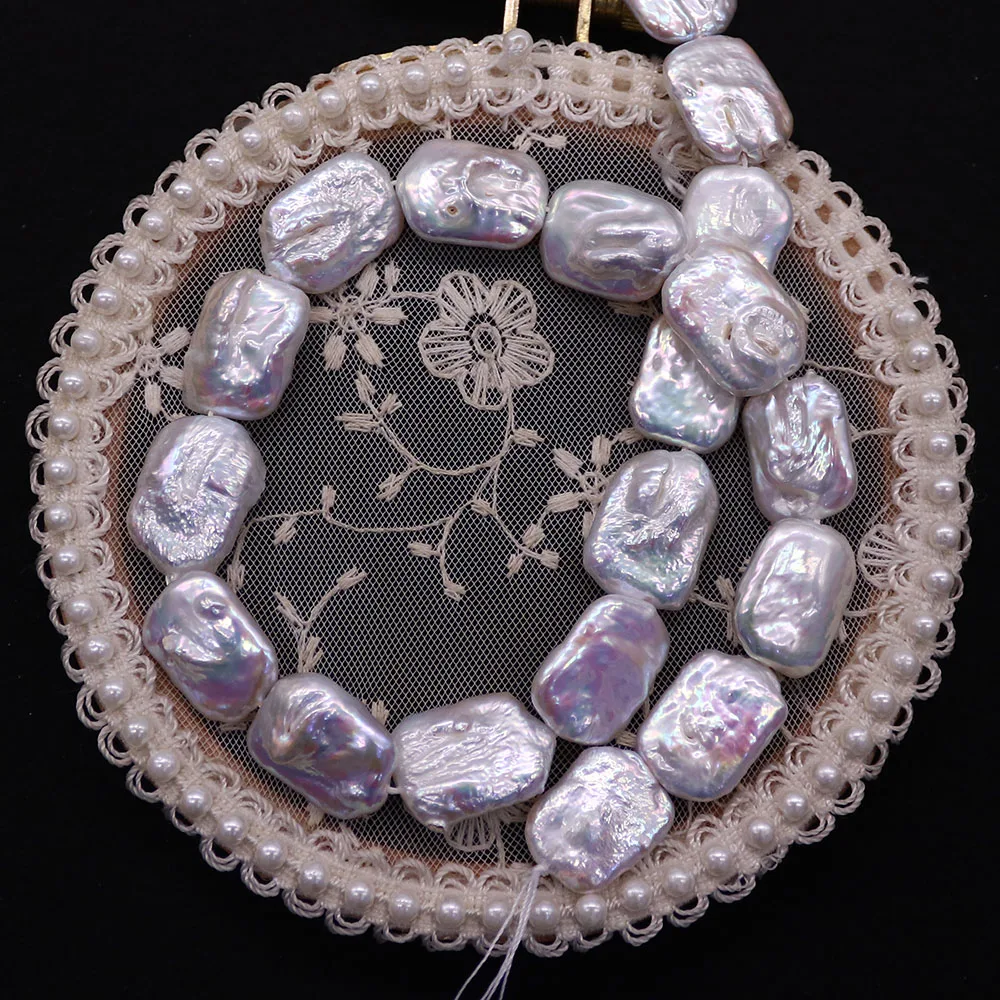 Classic Natural Freshwater Pearl Rectangular Beads 19x19mm White Baroque Pearl Straight Hole Jewelry Handmade Materials 1 Strand