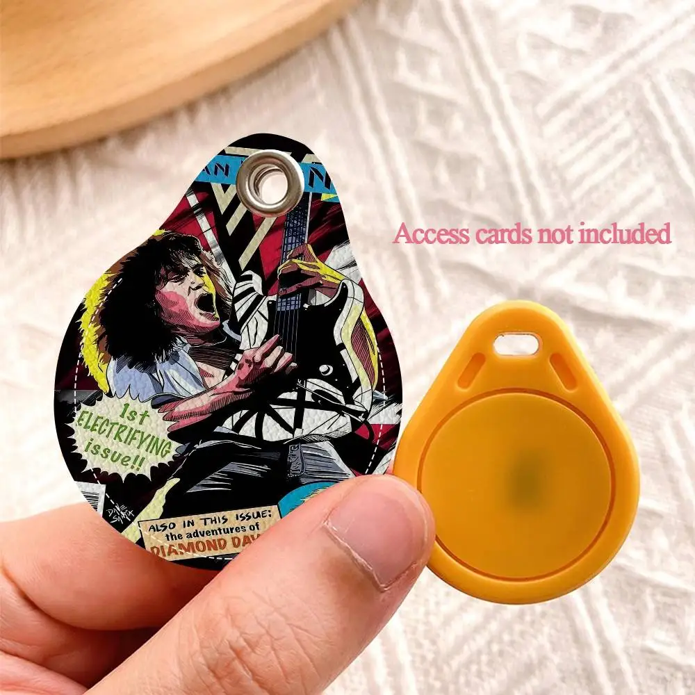 E-Eddie V-Van H-Halen Round Keychains For Women PU Leather Blanks Key Rings Ideal For Holiday Gifts And Party Favors