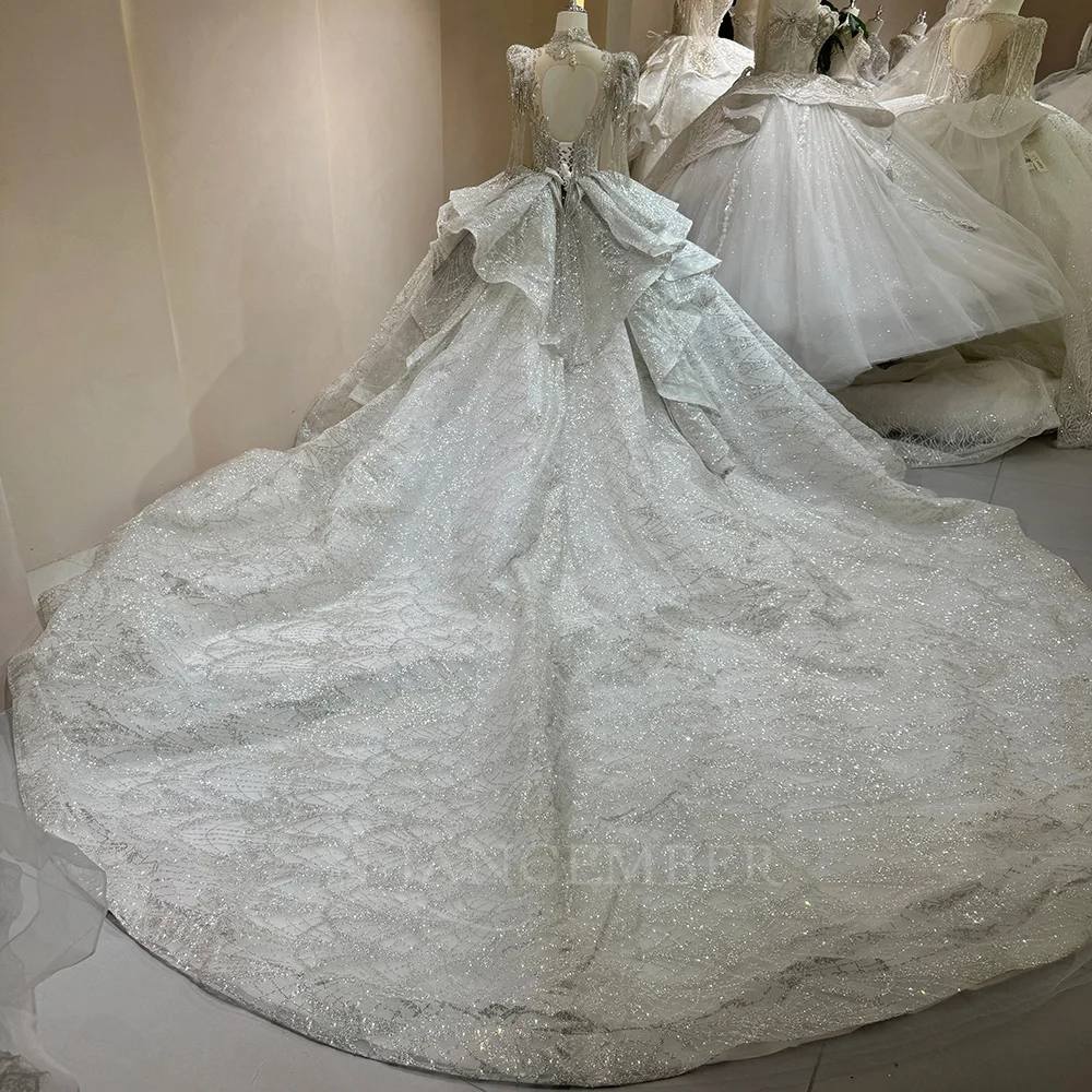 Customized Gorgeous Tassel Luxury Wedding Dresses Women Short Sleeve O-Neck Ball Gown Formal Bridal Dress vestidos de novia boda