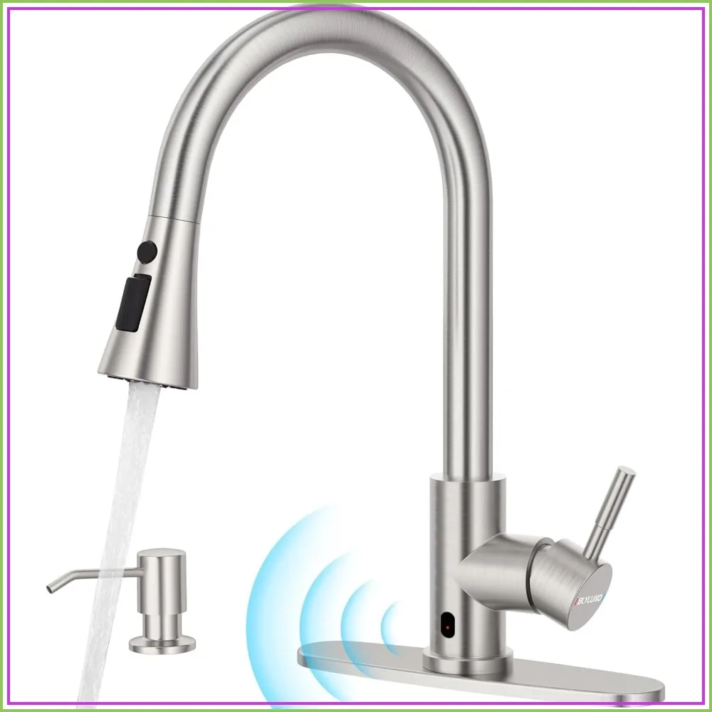 

Touchless Kitchen Faucet with Pull-Down Sprayer, Brushed Nickel, Hands-Free Sensor, Single Handle, Fits 1-4 Hole Sink, Stainless Steel