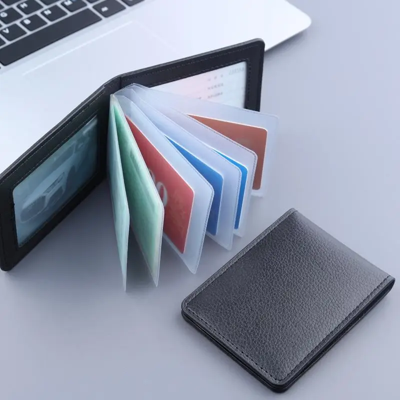 PU Leather Card Holder Multiple Transparent Slot Durable Design Daily Business Travel ID Bank