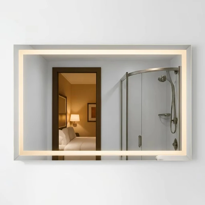 Modern wall-mounted metal chrome-plated LED magnifying glass surface personalized square bathroom vanity mirror