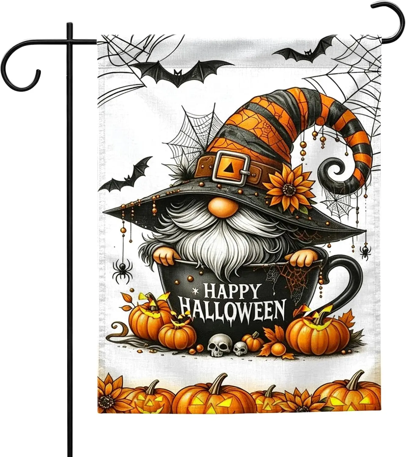 Halloween Gnome Bat Garden Flag 12x18 Inch Pumpkin Spider Yard Flag | Spooky Gnome Themed Print Thick Burlap Fabric with Dou uui