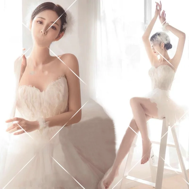 

Sexy Beautiful Ballet Princess Feather Short Skirt Dress Art Photo Photography Wedding Dress New 2026 Forest System Style