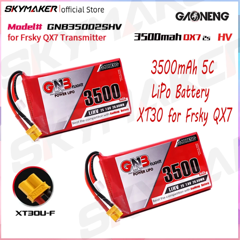 2개 - Frsky QX7용 GAONENG GNB LiHV 2S 7.6V 3500mAh 5C 리튬 폴리머 배터리 XT30