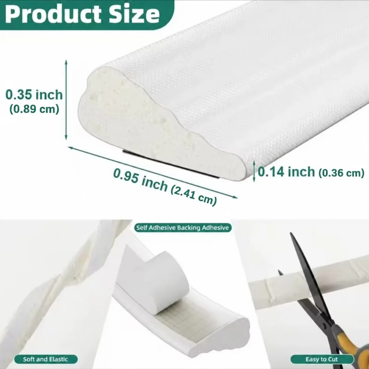 1PC 3Meters/118.11IN Self Adhesive Door Window Sealing Strip PU Foam Weatherproof Soundproof Draft Stopper Gap Filler Tape