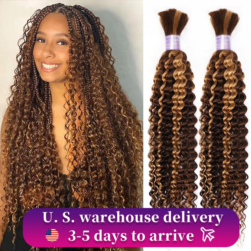 Highlight Bulk Deep Wave Human Hair For Braiding 4 27 Ombre Blonde Curly Human Hair Bundles No Weft Bundles For Women Hair Exten