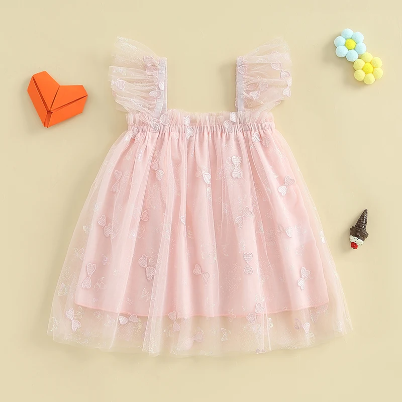 Toddler Girl Princess Dress Ruffle Sleeveless Square Neck Butterfly Print Tulle Dress Kid Party Dress