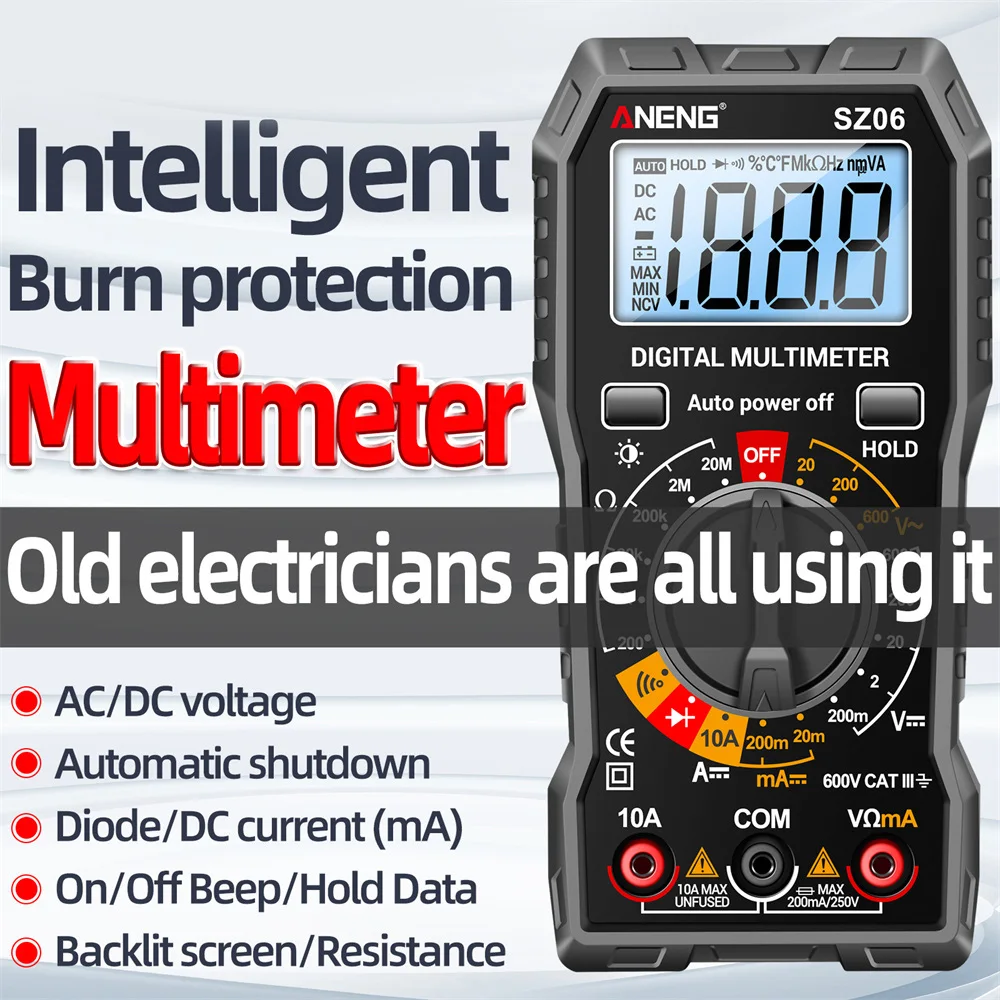 ANENG SZ06 Multimeter Auto Ranges Voltage Current Ohmmeter With Test Probe High Precision Electrical Instruments