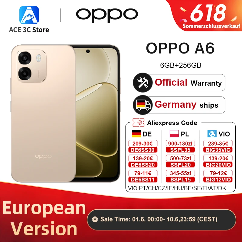 Eu Version Oppo A6 Smartphone 6Gb+256Gb,6550Mah+45W Supervooc,Ip69,120Hz,50Mp Main Camera