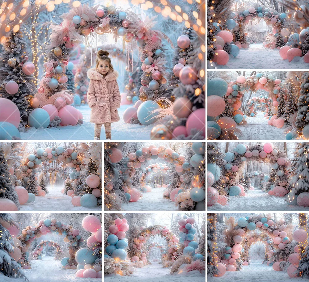 Mehofond Photography Background Pink Christmas Winter Wonderland Xmas Tree Children Family Portrait Decor Backdrop Photo Studio