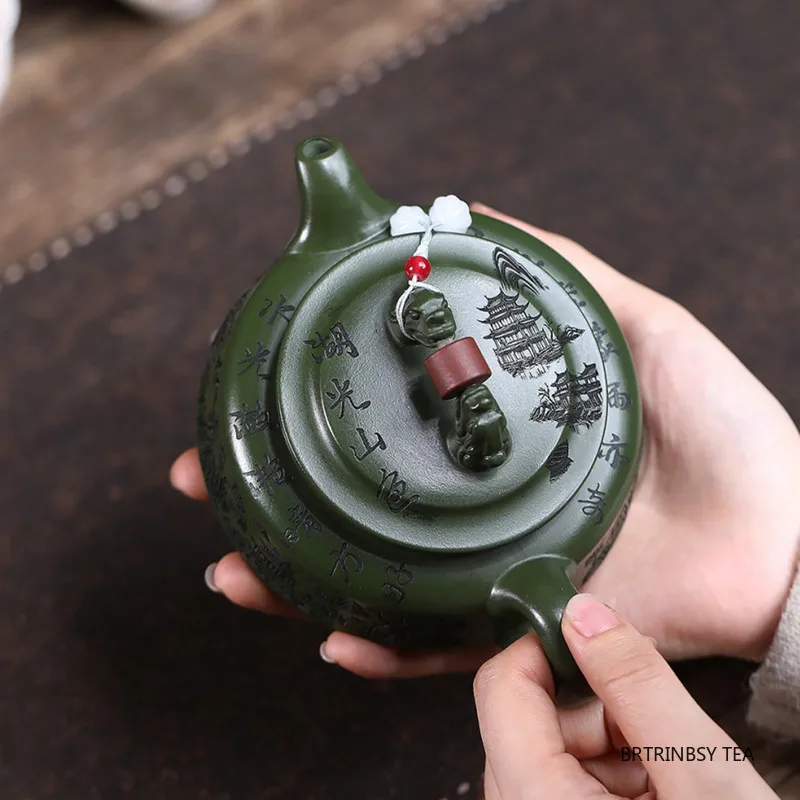 الصينية ييشينغ الأرجواني الطين إبريق الشاي الخام الخام الأخضر الطين براد شاي اليدوية المشهد غلاية أدوات الشاي المنزلية Zisha طقم شاي 260 مللي