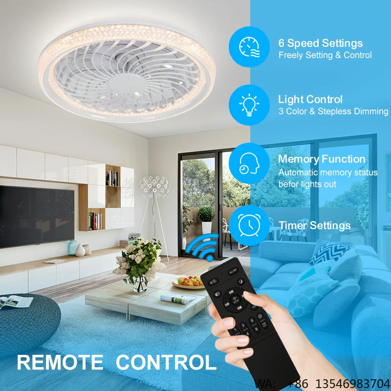 Modern Remote Control Foldable DC Motor Low Noise Energy Efficient Class a Fan Light for Commercial  Household Use Ceiling Light
