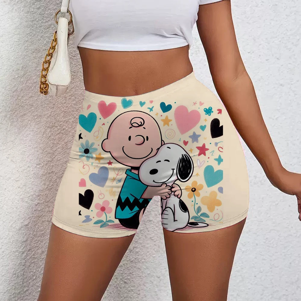 レディース スヌーピー プリント ヒップ リフト ヨガ ショーツ エクササイズ ハイウエスト プリーツ ヒップ リフト パンツ