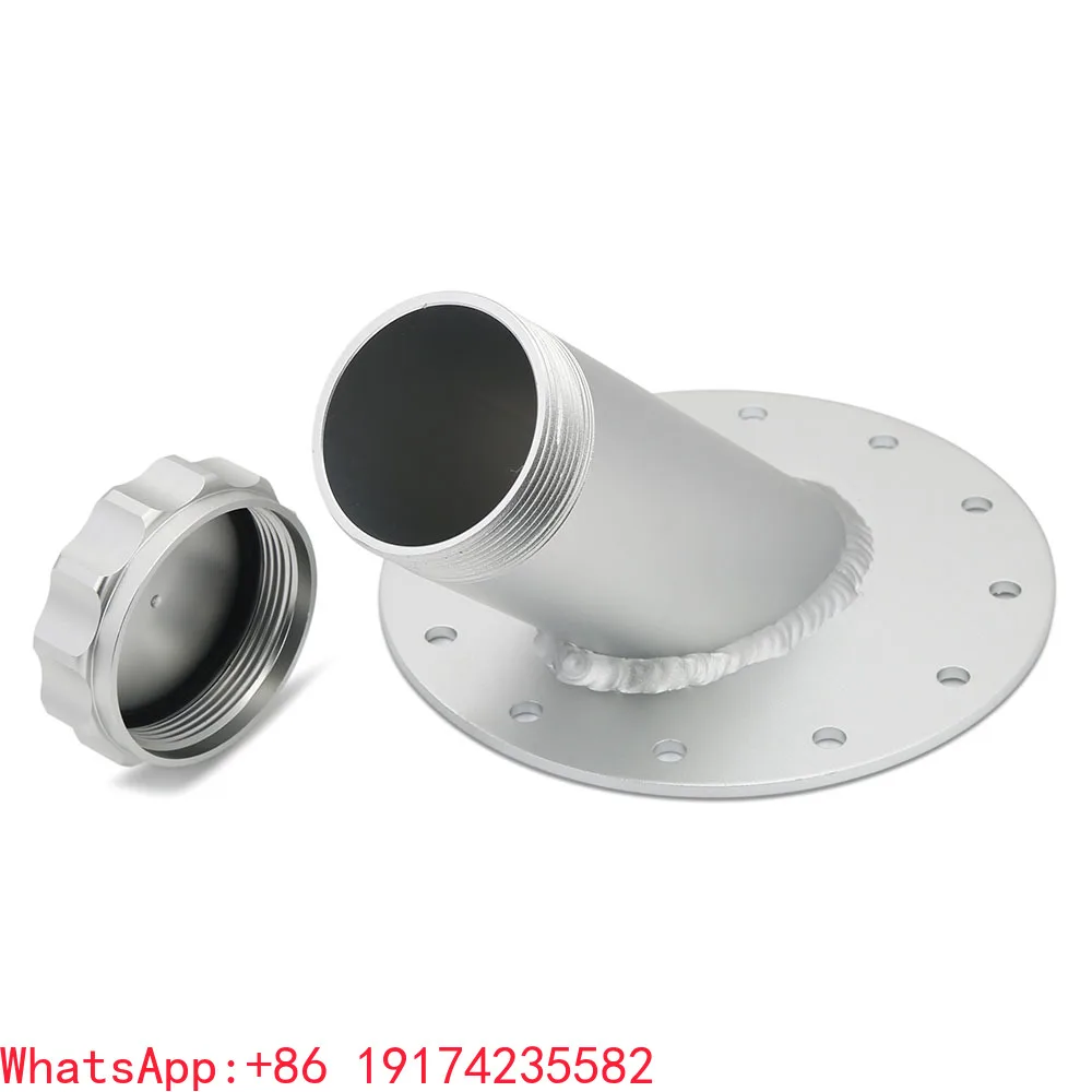 

45 Degree Filler Neck Fuel Cell Cap Billet Aluminum, 12cm Racing Fuel Cell tank Cap Silver