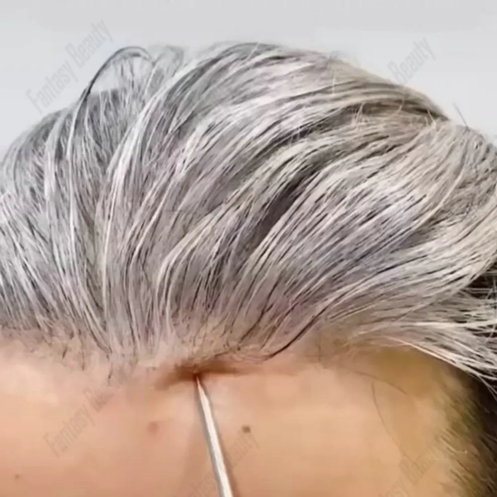 

Мужской протез волос 0,1 мм, инъекционная кожа, парик из искусственной кожи, мужские парики, серые, черные волосы, мужской капиллярный протез, 100% человеческие волосы, мужской парик