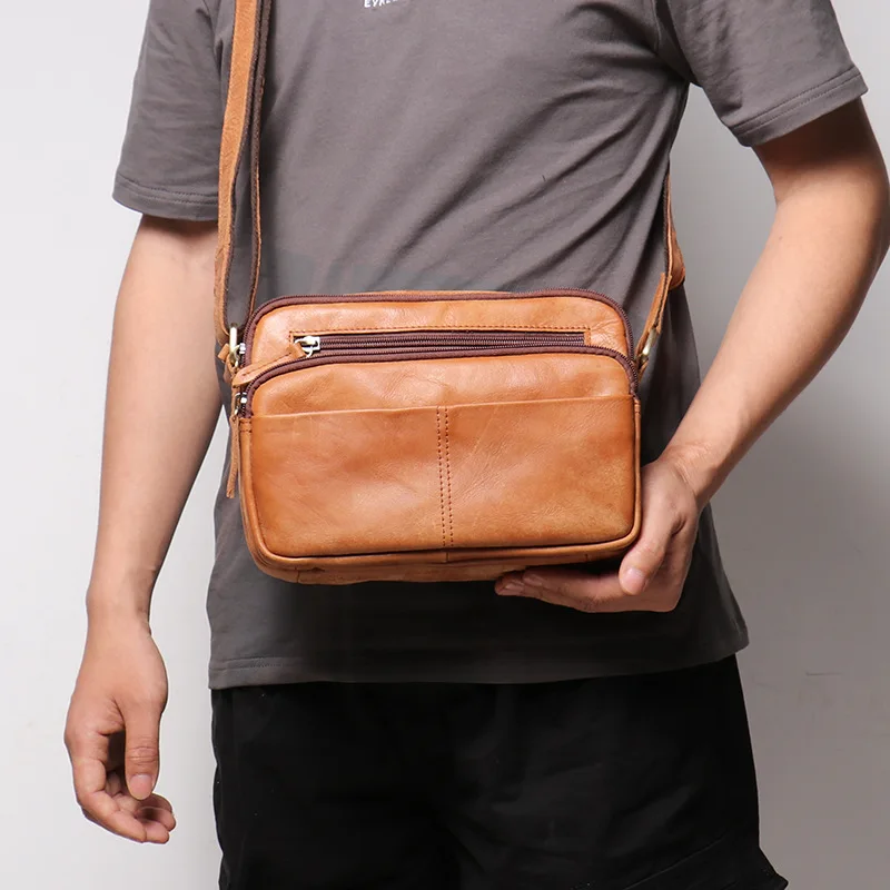 Retro genuine leather men's matte leather single-shoulder bag, cowhide crossbody bag, large capacity, iPad storage