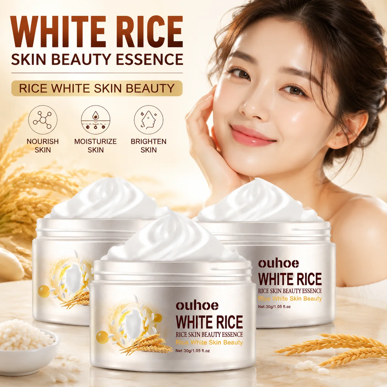 White Rice Face Cream Moisturizing Facial Cream Skin Care Rice Essence Smooth Fine Lines