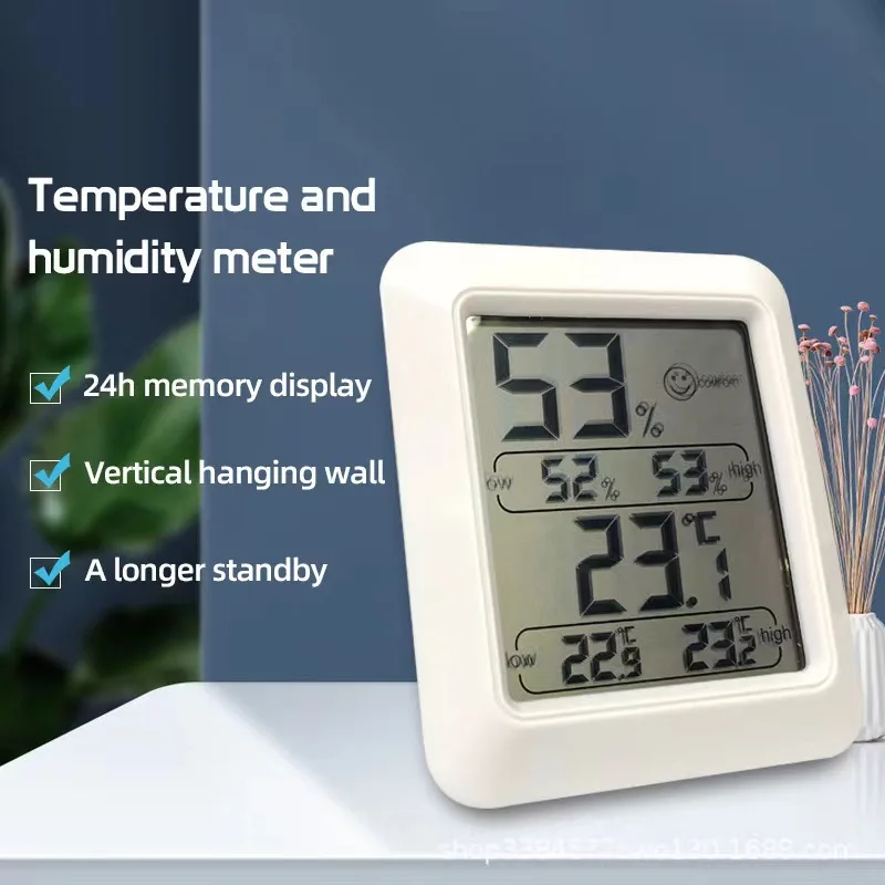 Electronic Digital Smiley Face Temperature and Humidity Meter, Magnet Folding Rack, Indoor