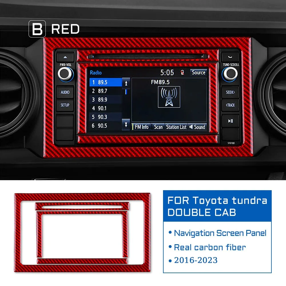 

4PCS Car Navigation Screen Frame Cover Set Model B No Buttons Real 3D Dry Carbon Fiber Sticker for Toyota Tacoma 2016-2023
