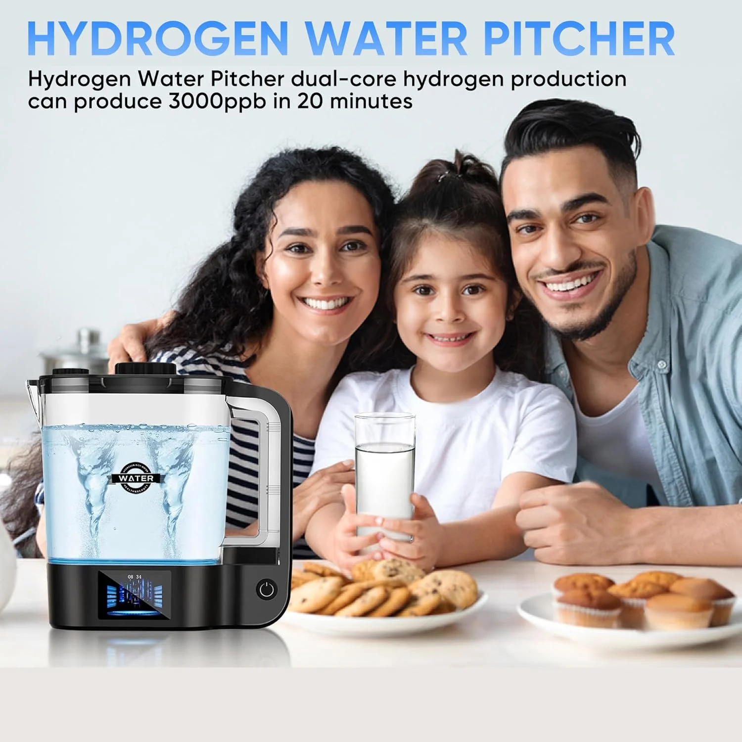 Household Hydrogen Water Pitcher 3000PPB SPE PEM Technology 10/20 Mins Hydrogen Production Portable H2 Cup