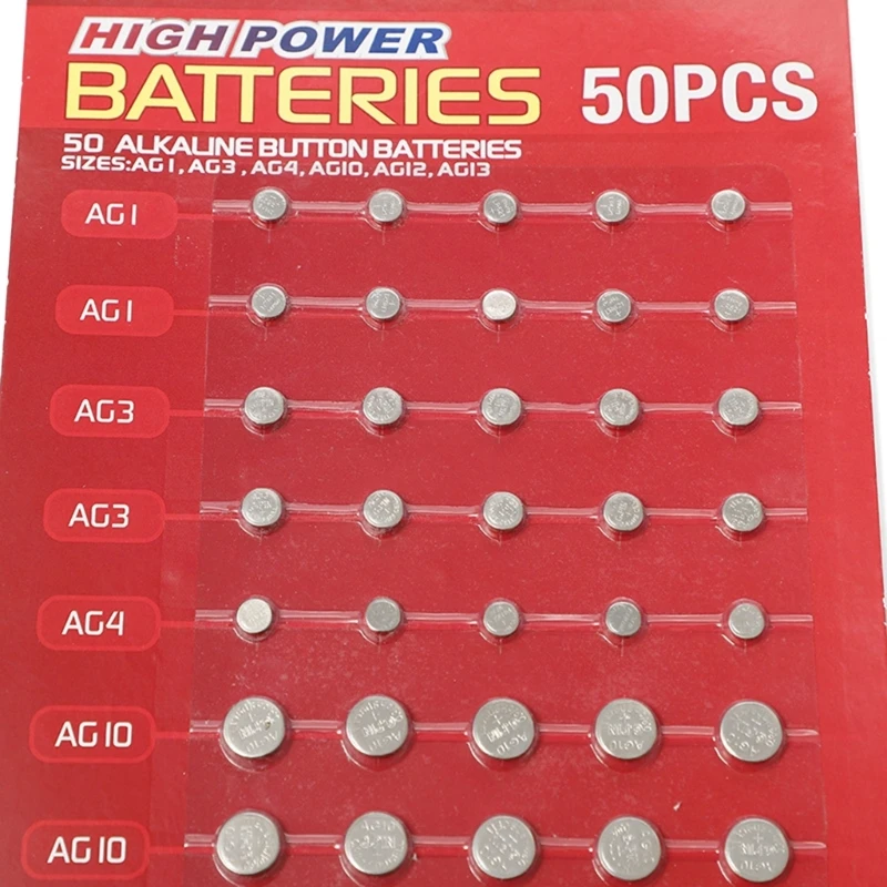 50pcs/lot Mixed AGSeries Batteries Set AG1/AG3/AG4/AG10/AG12/AG13 for Remote Control Watch Button Coin Cell Battery