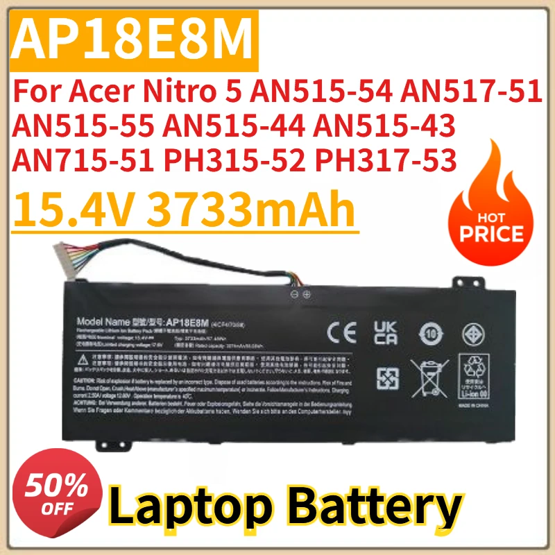 

AP18E7M AP18E8M Battery 15.4V 3733mAh for Acer Nitro 5 AN515-54 AN517-51 AN515-55 AN715-51 PH315-52 PH317-53 AN515-44 AN515-43