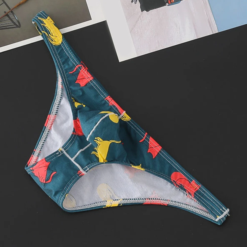 

Mens Sexy Low Waist Print Breathable Briefs Elastic Cotton Gay Sissy Bulge Pouch Underpants Male Breathable Panties Knickers