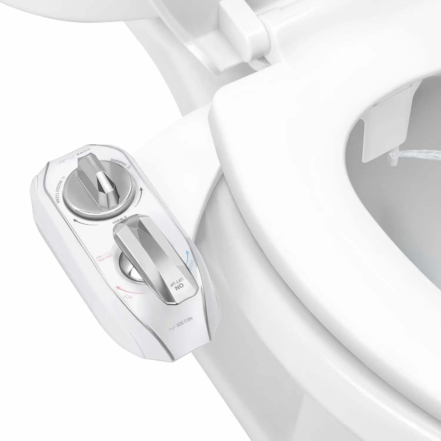 

Warm Water Bidet Attachment - Dual Nozzle, Non-Electric, Easy Install, Self-Cleaning, Chrome