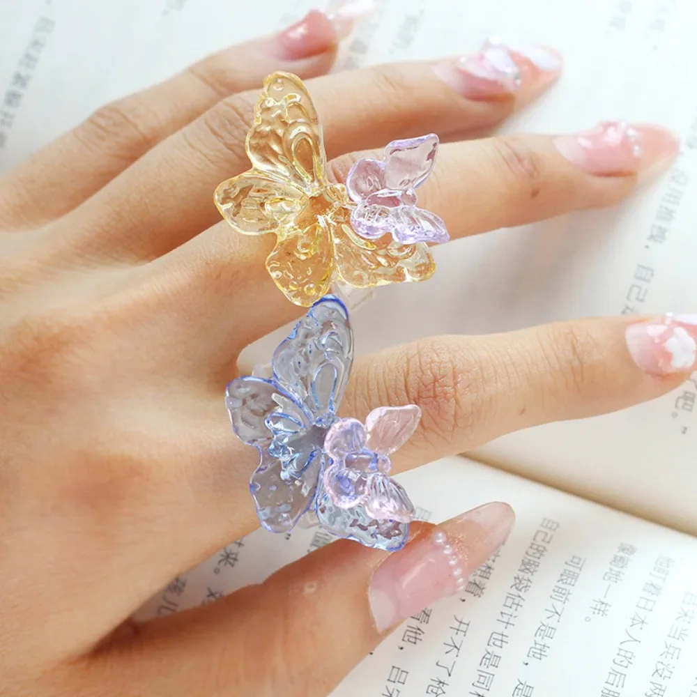 

Aesthetic Handmade Glaze Butterfly Ring Exquisite Glass Crafts Colorful Flower Ring Vintage Jewelry Chinese Dragon Ring Girls