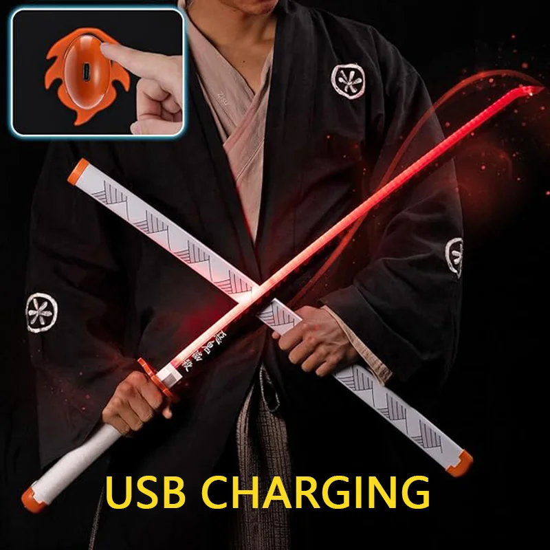 Demônio Slayer Cosplay Samurai Espadas com Suporte e Cinto, Katana, Anime japonês, LED Light Up, Tanjiro, Nichirin, 41"