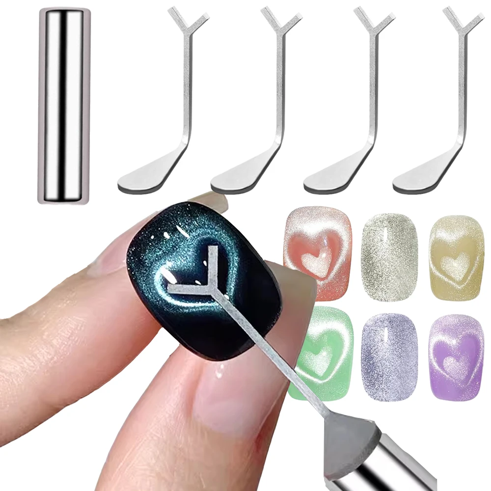 2/3pcs Heart-shaped Cat Eye Magnet Stick Set 3D Heart Y Shaped Cat Eye Nail Magnet Y Shape Love For Magnetic Polish Effects Tool