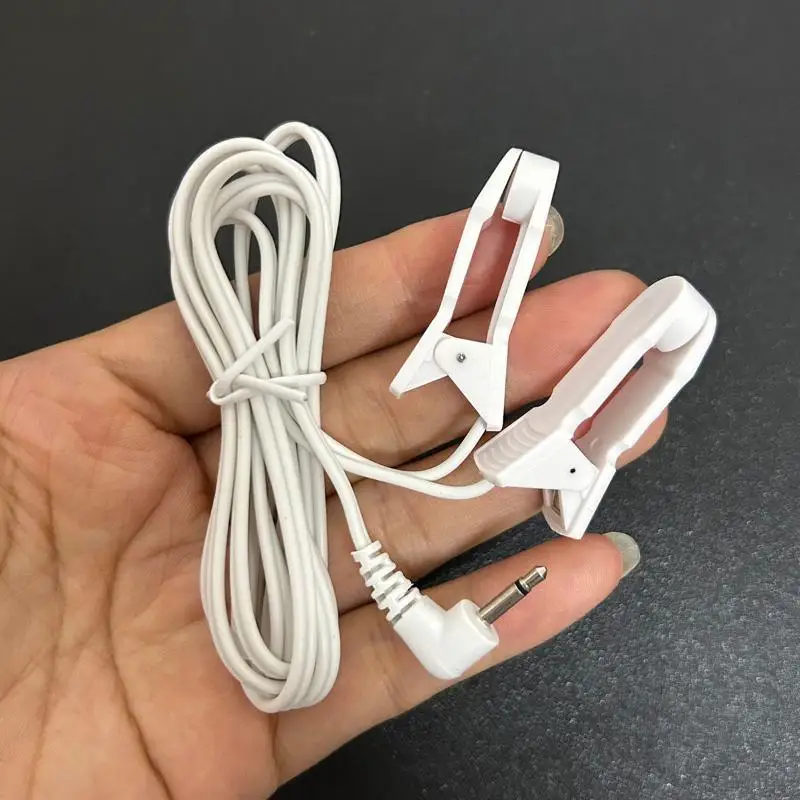 【1Pcs Ear Clip Electrode Lead Wire 2.5mm Right Angle Plug Dual Ear Clamp Cable For TENS Pulse Therapy Massager Device】