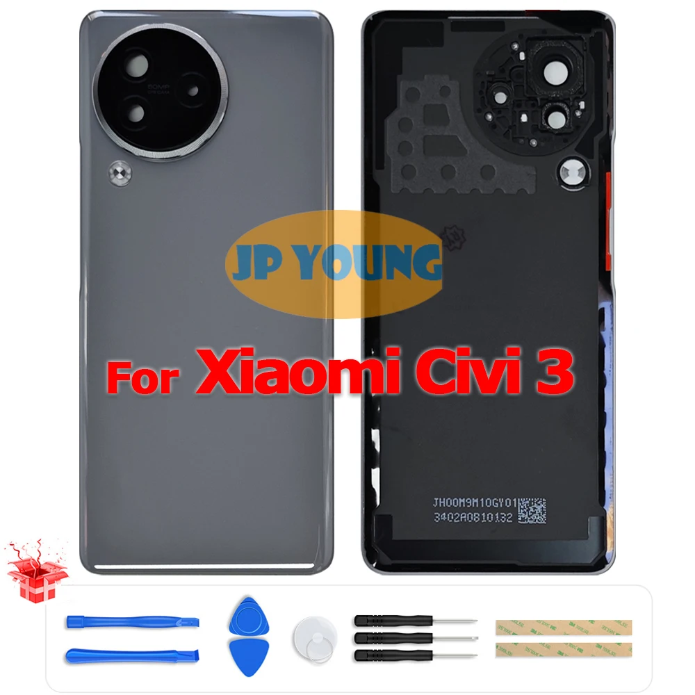 オリジナルバッテリーバックカバーガラスリアドアハウジング（カメラレンズ付き）xiaomi-civi-3-civi3-23046pnc9c用-交換用